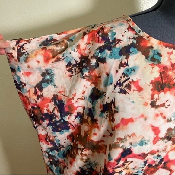 A.n.a. Floral Blouse Pink Blue Rolled Cuff - Picture 6 of 11
